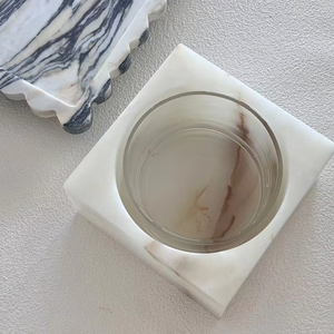 Stonekoc bianco pietra di onice Calacatta in marmo viola pietra naturale vuoto portacandele tazze vasetto ambiente Vintage ornamento - Product Image 2