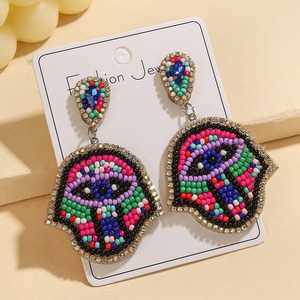 Pendientes de flecos con cuentas de ojo <span class=keywords><strong>del</strong></span> <span class=keywords><strong>diablo</strong></span>, pendientes de cuentas de semillas de colores rosas, colgante de protección bohemio, pendientes de ojo turco, regalo - Product Image 6