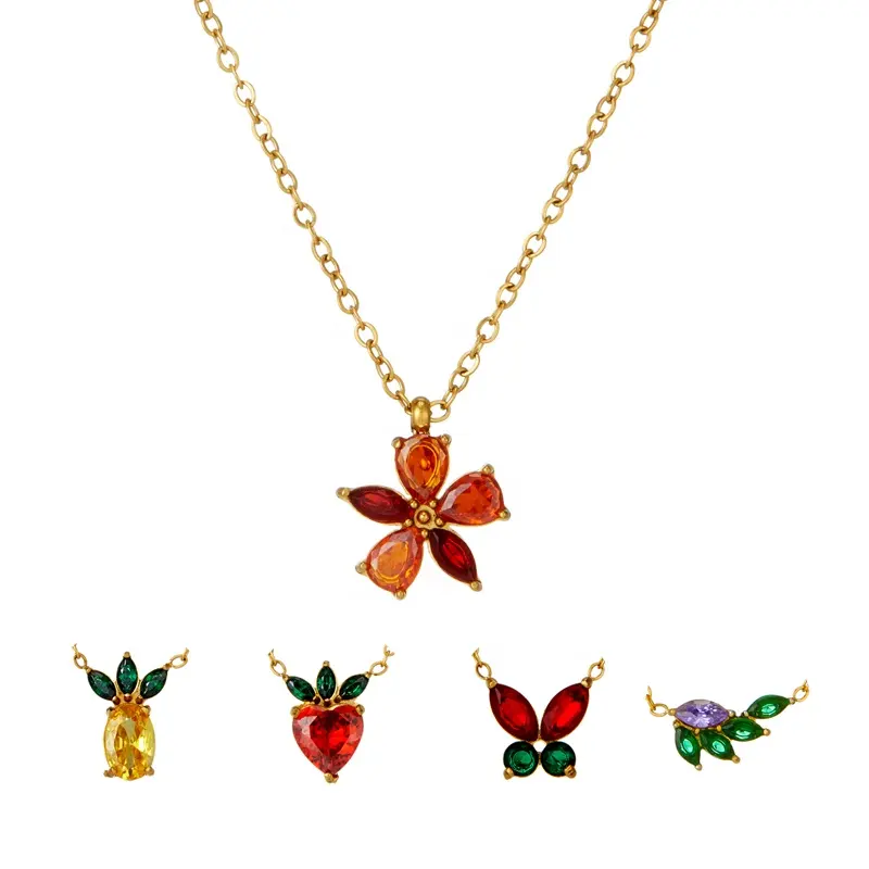 New fruit shape inlaid zircon necklace for spring, colorful women's accessories