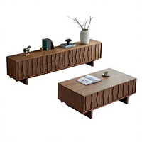 Meuble TV moderne de luxe en noyer, console multimédia en bois massif, buffet de salon ondulé cannelé avec 4 portes