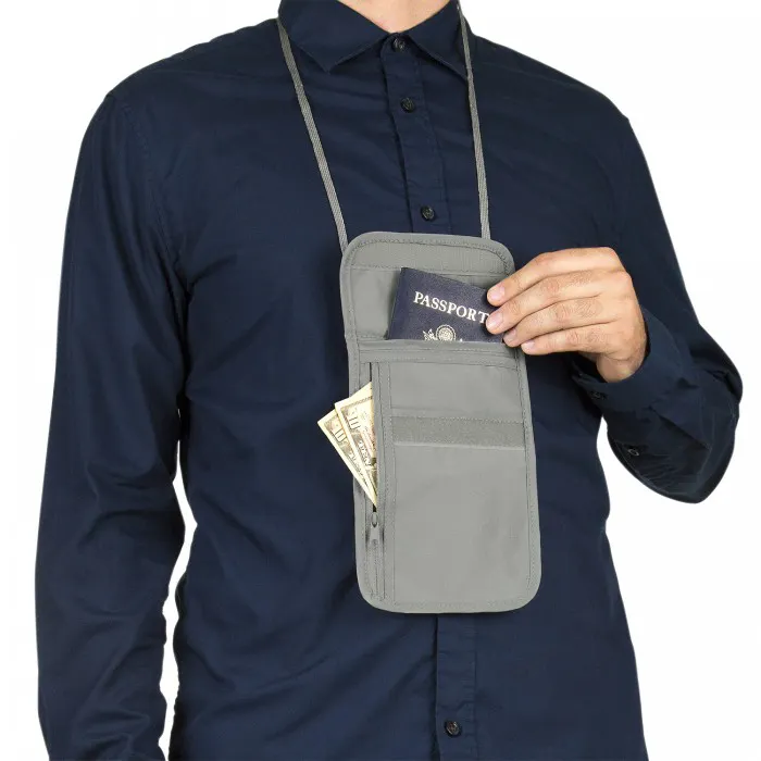 Bolsa de cuello de viaje con bloqueo RFID, para pasaporte, billetes