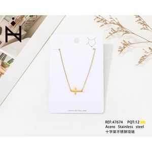 Collana con Croce in Acciaio Inossidabile Placcata Oro, Ciondolo Minimalista, Gioielli alla Moda - Product Image 3