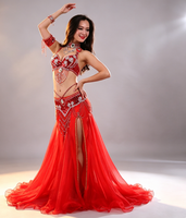 Ensemble de danse du ventre scintillant avec jupe en mousseline, costume à paillettes et strass, 5 pièces, pour spectacle sur scène, pour femmes