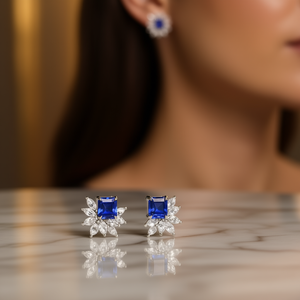 Orecchini a perno rossi E639 con taglio marquise, design floreale, montatura a griffe, gioielli di lusso da donna per matrimonio - Product Image 2