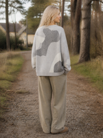Pull en tricot jacquard artistique pour femme, col rond, épaules tombantes, manches longues, pour un usage quotidien, automne-hiver