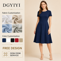 Robe midi en gros, en coton doux, col rond, manches courtes, pour femme, bleu marine, style nautique décontracté, avec logo personnalisé, OEM