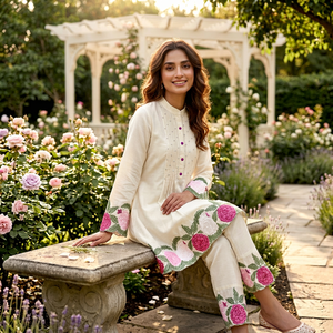 Conjunto de Kurta y Pantalón Bordado Étnico para Mujer, Traje Indio Pakistaní con Bordado Floral, para Fiestas, Bodas y Uso Casual - Product Image 1