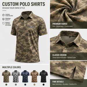 Custom Logo Camouflage Golf Polo <b>Shirts</b> for <b>Men</b> <b>Brown</b> Camo Print Short Sleeve Private Label OEM ODM Manufacturer - Product Image 3