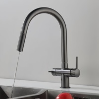 Dual Handle Stainless Steel Wire Drawing Faucet Modern Single Hole Design Ceramic Valve Core for Hot Cold Kitchen Sink Water