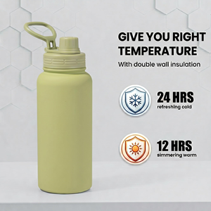 Custom Ceramic Inner 32oz Wide Mouth Sports Travel Double Wall <b>Flask</b> Stainless Steel Insulated Water Bottle With Lock Straw Lid - Product Image 3