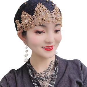 หรับผู้หญิงผ้าโพกหัวผ้าโพลีเอสเตอร์ผูกโบว์แบบปรับแต่งได้หมวกแก๊ปผ้าโพกหัวสไตล์อาหรับพิมพ์ลายระบายอากาศได้ผ้าทอสี่ชิ้น - Product Image 1