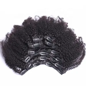 Großhandel schwarze Farbe Afro verworrene lockige Clip in Haar verlängerung 100% 4b 4c verworrene lockige Clip-Ins