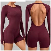 Combinaison de sport sans coutures, dos nu, col réglable, respirante, extensible dans quatre directions, avec coussinets de poitrine et effet push-up fessier, pour la course, le fitness et le yoga
