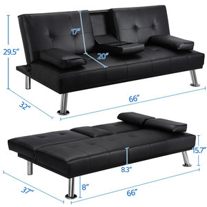 Salon Fantaisie Faux Cuir Futon Canapé-lit Convertible Canapé-lit avec Pieds en Métal Chromé - Product Image 5