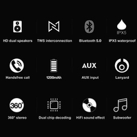 Haut-parleur sans fil portable TWS Audio stéréo 3D basse étanche accessoires d'appel mains libres lecteur de musique