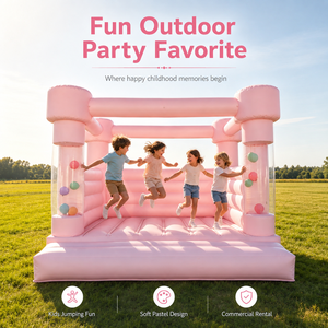 Château gonflable rose personnalisé pour événements commerciaux, location de château gonflable pour fêtes d'anniversaire d'enfants, événements en plein air - Product Image 1