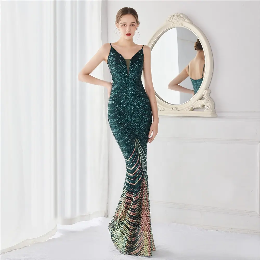 Ladies Sexy Sequin Silver Evening Dresses Mermaid Lace Prom Gown Deep V Neck Beading Strapless Elegant Women Party Formal Dress