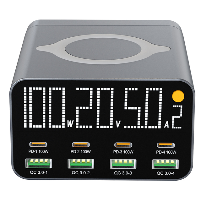 PD+QC 8 Port 120w Multi-port Desktop Charger Multi-port Charger with Screen for High-speed Charging of Mobile Phones & Laptops