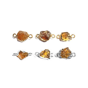 En Pierre Précieuse Citrine Or/Plaqué Argent Pierres Précieuses Brutes Naissance Double Caution Connecteur de Charme M-37 - Product Image 3