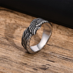Vintage Stainless Steel Wing Finger <b>Ring</b> Jewelry Dainty Feather <b>Rings</b> <b>Men</b> - Product Image 2