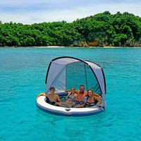 Hamac aquatique gonflable de qualité marine à faible MOQ, protection solaire UPF50+, auvent UV amovible, en PVC écologique, maille rafraîchissante, gonflage rapide
