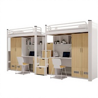 Lit superposé double intégré avec bureau, armoire et rangements intégrés, escalier et espace privé – Ensemble de mobilier tout-en-un pour étudiants et personnel