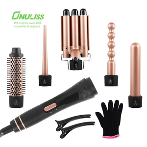 5 In 1 Professional Hair Curler Styler Set Wand Rotating Curling Iron And Straightener Comb