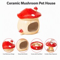Cachette en céramique rouge pour hamster, design champignon, maison-caverne pour petits animaux avec bouteille d'eau et bol de nourriture inclus pour animaux de compagnie