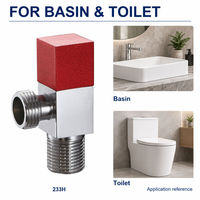 Robinet d'arrêt d'angle en laiton chromé poli, filetage mâle G1/2, cartouche céramique, poignée carrée rouge, pour toilettes et lavabos