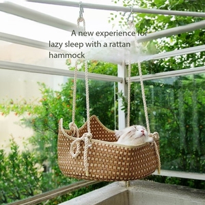 <span class=keywords><strong>Lit</strong></span> de chat de style moderne fait à la main confortable coussin de <span class=keywords><strong>lit</strong></span> de balançoire de hamac en rotin frais avec conception ouverte pour le printemps été - Product Image 1