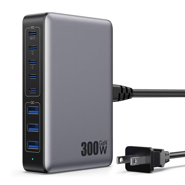 300W 8-Ports USB C Wall GaN IV Charger Block Laptop Desktop Electric Power Supply Universal Adapter Fast Charging Station Hub PD