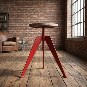 Taburete Pequeño de 3 Patas con Altura Ajustable, Estilo Industrial Vintage, de Metal y Madera de Mango, para Apartamento, Sala de Estar o Recibidor - Product Image 2