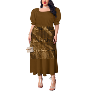 Robe à fleurs polynésienne Elei Tribal Tie-Dye, manches à bulles, taille haute, rétro, col carré, Design personnalisé pour femmes, nouvelle collection été <span class=keywords><strong>2022</strong></span> - Product Image 2