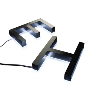 3D akrilik açık kanal mektup işareti şirket logosu cilalı fırçalanmış Vintage Metal arka ışık işıklı Led kanal mektup