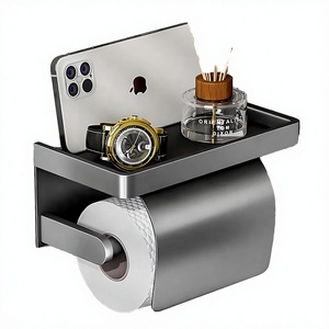 Porte-<span class=keywords><strong>papier</strong></span> toilette mural moderne en aluminium spatial, étanche, sans perçage, avec étagère - Product Image 4