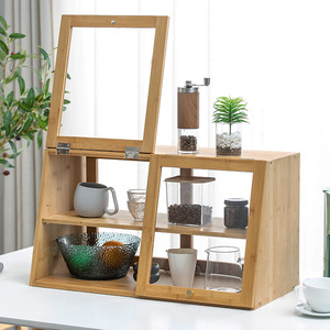 Bamboo Tea <b>Cabinet</b> With Storage Shelves For Kitchen Desktop Use Modern Minimalist Design - Product Image 1