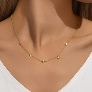 Collar de Plata de Ley 925 con Diseño Simple de Estrella, Luna y Agua para Mujer - Product Image 6