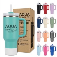 Tumbler Stainless Steel 40oz dengan Pegangan, Cangkir Sedotan Berinsulasi Dinding Ganda yang Dapat Digunakan Kembali untuk Perjalanan, Liburan, dan Kantor