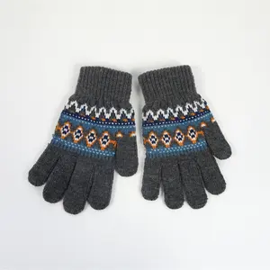 Hot Sale 80% Acryl 20% Polyester Grau Jacquard Strick Warme Winter handschuhe Herren
