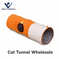 Tunnel pour chat en peluche orange et blanc, pliable, avec ouverture, 2 tailles : 25x80 cm et 25x120 cm