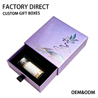 Boîte cadeau de parfum personnalisée violette, boîte à tiroir rigide en papier de luxe avec logo UV sélectif et insert en mousse, solution d'emballage complète