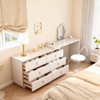 Commode moderne extensible en bois avec 6 tiroirs et miroir sur pied pour chambre d'appartement ou dressing