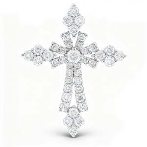 CUSTOM SILVER 10K/14K/18K GOLD PLATED LAB GROWN CVD DIAMOND CLASSIC ENGAGEMENT GIFT SWEATER <b>CHAIN</b> NECKLACE <b>CROSS</b> PENDANT - Product Image 1