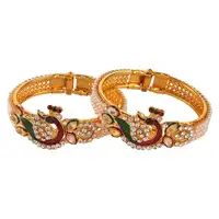 Phong Cách Ấn Độ Bollywood Antique Truyền Thống 14 K Mạ Vàng Men Peacock Wedding Bridal (2 Cái) Bracelet Bangle Set Trang Sức