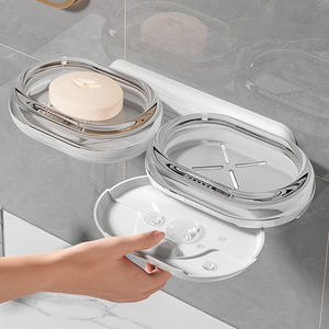 Jabonera de pared al por mayor, soporte de baño de alta gama para el hogar, estante de doble capa sin perforaciones - Product Image 6