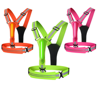 Gilet de sécurité LED OEM haute visibilité, vert fluorescent, rechargeable par USB, léger, 3 modes, pour course nocturne, avec sac banane intégré