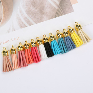 Pompons en velours coréen multicolores pour bijoux DIY, décoration de sacs personnalisés, breloque en suède doux avec capuchon métallique doré - Product Image 6