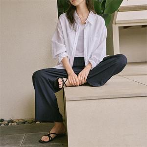 Camicie da <span class=keywords><strong>donna</strong></span> firmate in cotone Lyocell camicie a pipistrello larghe con bottone a manica lunga tasche Casual tinta unita per la primavera - Product Image 6