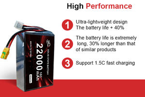 Venta caliente 22000mAh Batería de iones de litio de larga duración 249Wh/Kg 20C/6S/12S/14S/18S/24S Batería de estado sólido para Drone - Product Image 3