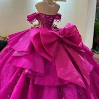 Robes de Soirée Quinceañera Fuchsia pour Fête d'Anniversaire 16 Ans Robe de Bal Arabe Gowns de Gala QM649